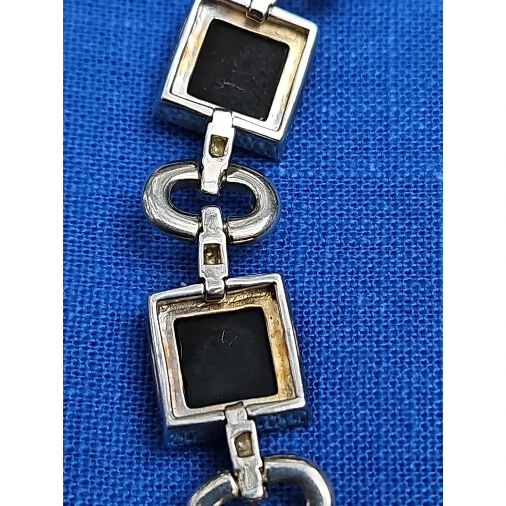 Sterling Black Amethyst Onyx Bracelet Prism Cut 14mm Statement Oval Link 6.5